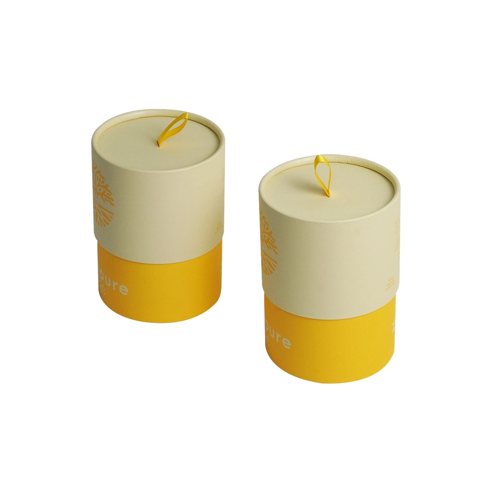 Firstsail 100% Recycled Yellow Kraft Material Candle Push up Paper Tube Packaging Seasoning Food Tea Coffee Powder Cylinder Box with Ribbon