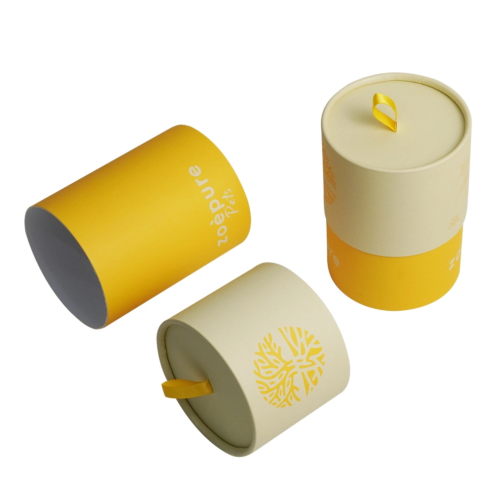 Firstsail 100% Recycled Yellow Kraft Material Candle Push up Paper Tube Packaging Seasoning Food Tea Coffee Powder Cylinder Box with Ribbon