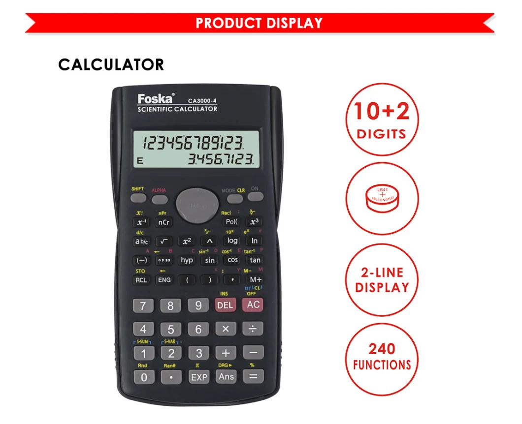 Stationery Office 10+2 Digit 2-Line Display 240 Function Scientific Calculator