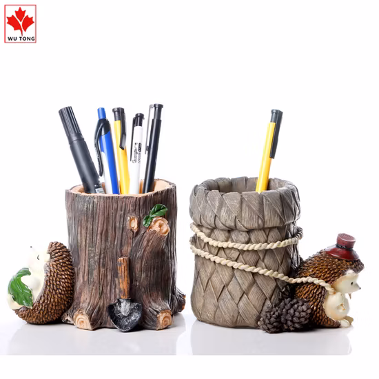 Portalápices de figura de acción de resina, portalápices de erizo para decoración de oficina