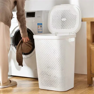 Yiwu, agente de compras, cesta de almacenamiento de juguetes grande de lujo, contenedor, cesta de lavandería de plástico para dormitorio y baño con cubierta