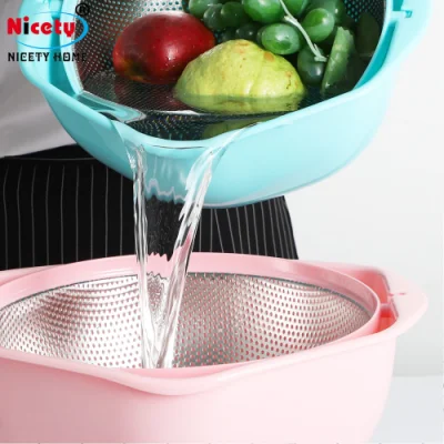 Escurridor de acero inoxidable para almacenamiento de frutas y verduras de plástico dedicado para cocina multifuncional de doble capa