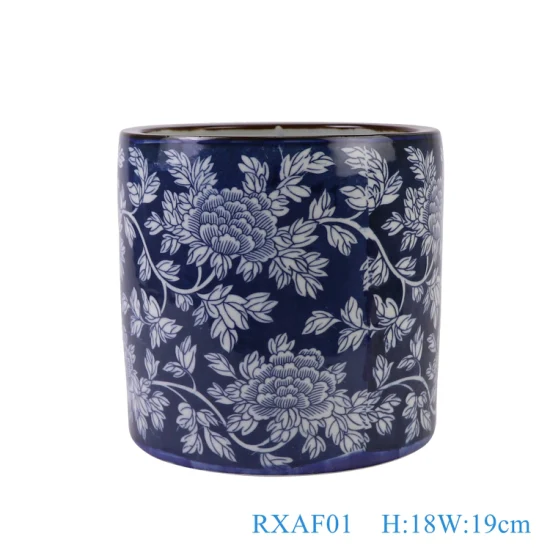 Flor de peonía esmaltada de porcelana esmaltada de Color azul y blanco, jarrones con letras de felicidad, diferentes patrones, portalápices de cerámica